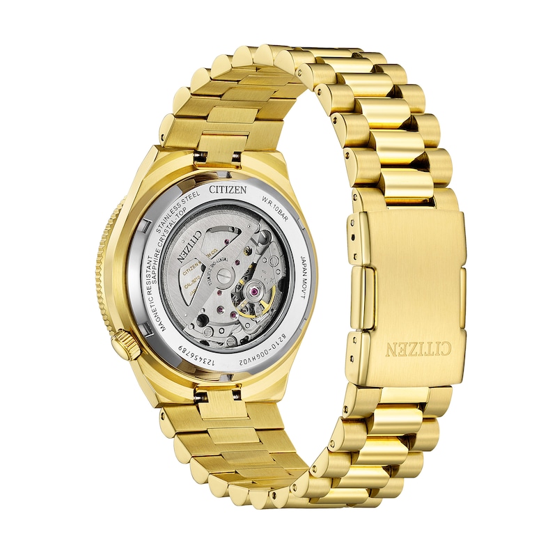 Main Image 3 of Men's Citizen Tsuyosa Shore Gold-Tone IP Stainless Steel Watch with Green Dial (Model: NJ0232-53X)