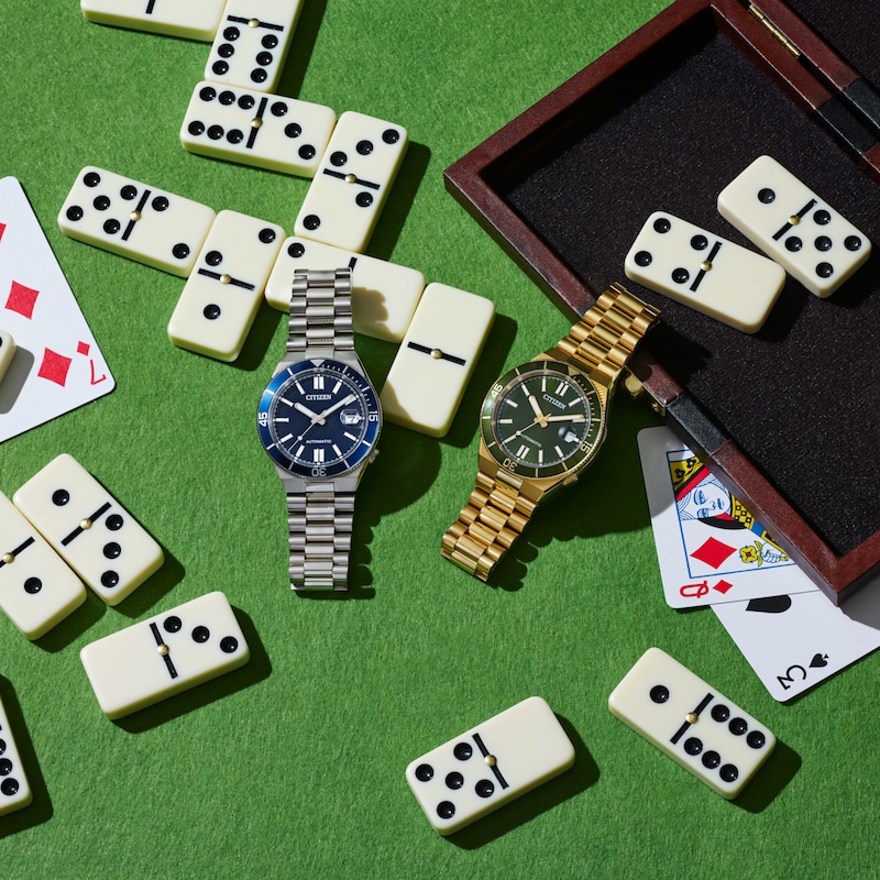 Main Image 4 of Men's Citizen Tsuyosa Shore Gold-Tone IP Stainless Steel Watch with Green Dial (Model: NJ0232-53X)