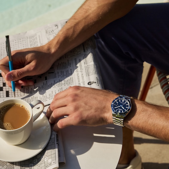 Men's Citizen Tsuyosa Shore Gold-Tone IP Stainless Steel Watch with Blue Dial (Model: Nj0230-59L)