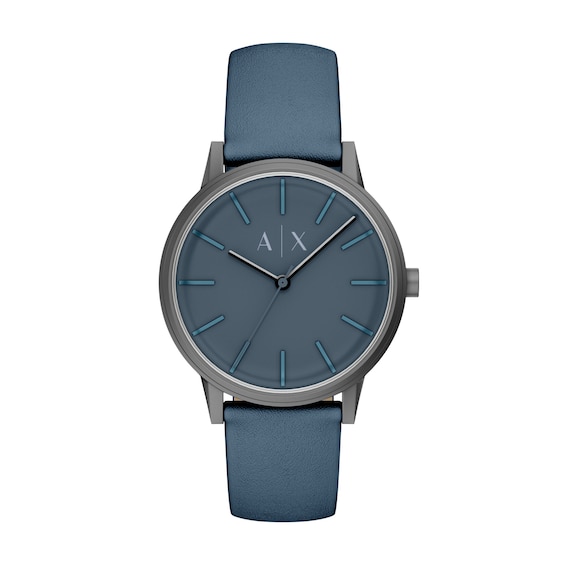 Men's Armani Exchange Gray IP Stainless Steel Watch with Blue Dial and Blue Leather Strap (Model: Ax2767)