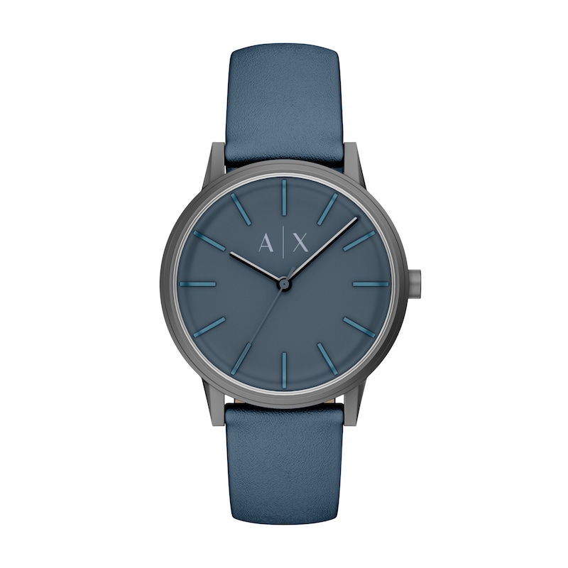Main Image 1 of Men's Armani Exchange Gray IP Stainless Steel Watch with Blue Dial and Blue Leather Strap (Model: AX2767)