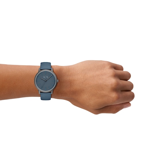 Men's Armani Exchange Gray IP Stainless Steel Watch with Blue Dial and Blue Leather Strap (Model: Ax2767)