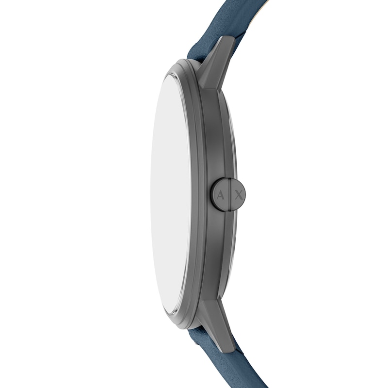 Main Image 3 of Men's Armani Exchange Gray IP Stainless Steel Watch with Blue Dial and Blue Leather Strap (Model: AX2767)