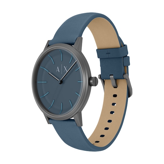 Men's Armani Exchange Gray IP Stainless Steel Watch with Blue Dial and Blue Leather Strap (Model: Ax2767)