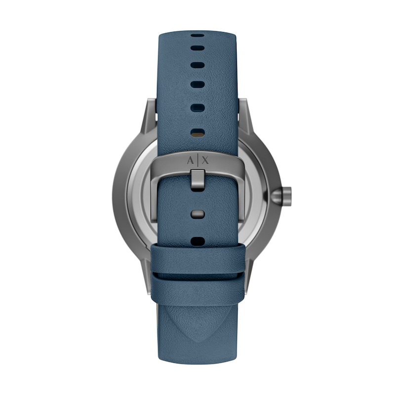 Main Image 5 of Men's Armani Exchange Gray IP Stainless Steel Watch with Blue Dial and Blue Leather Strap (Model: AX2767)