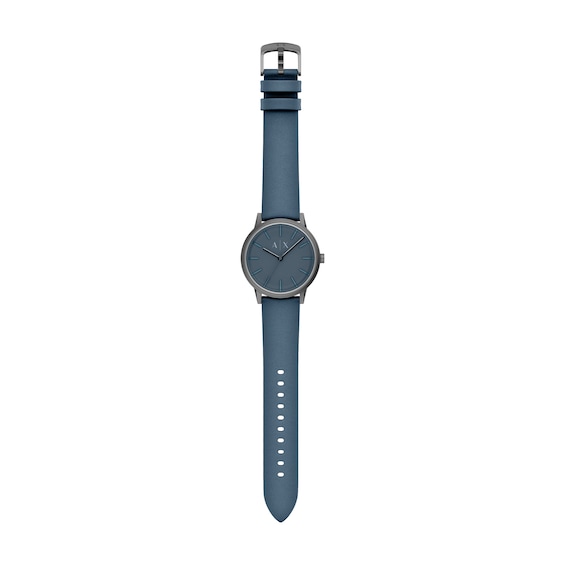 Men's Armani Exchange Gray IP Stainless Steel Watch with Blue Dial and Blue Leather Strap (Model: Ax2767)