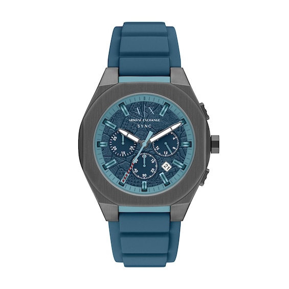 Men's Armani Exchange Sync Chronograph Watch with Blue Dial and Blue Silicone Strap (Model: Ax4291)