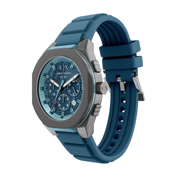 Men's Armani Exchange Sync Chronograph Watch with Blue Dial and Blue Silicone Strap (Model: Ax4291)
