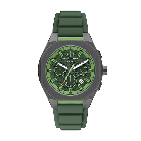 Men's Armani Exchange Sync Chronograph Watch with Green Dial and Green Silicone Strap (Model: Ax4292)
