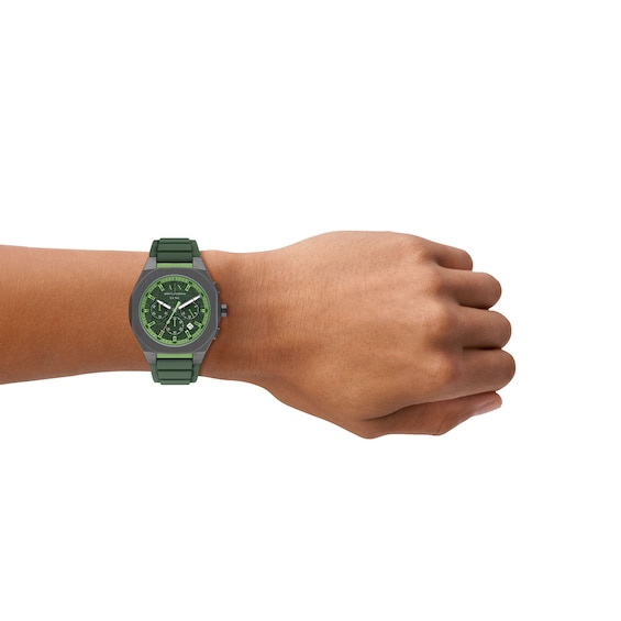 Men's Armani Exchange Sync Chronograph Watch with Green Dial and Green Silicone Strap (Model: Ax4292)