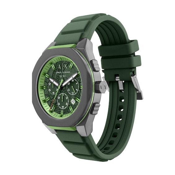 Men's Armani Exchange Sync Chronograph Watch with Green Dial and Green Silicone Strap (Model: Ax4292)