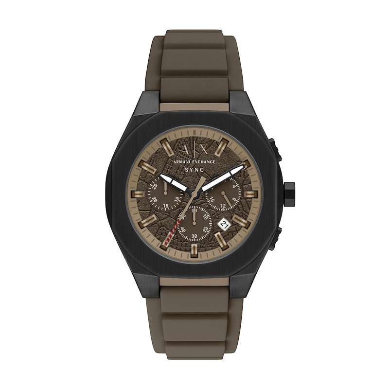 Main Image 1 of Armani Exchange Sync Chronograph Black IP Stainless Steel Watch with Brown Dial and Brown Silicone Strap (Model: AX4293)