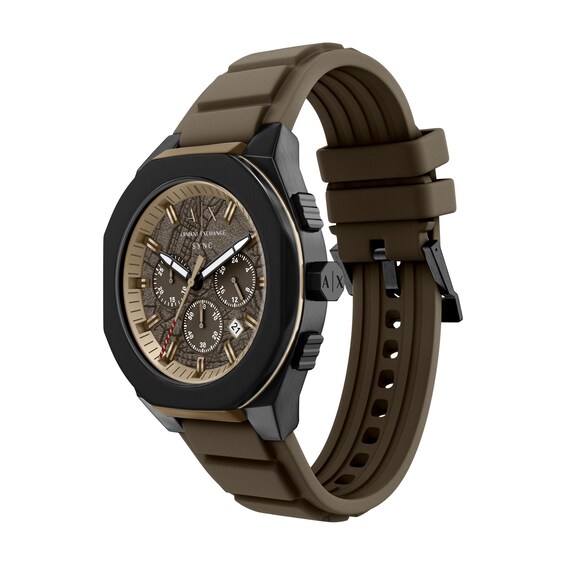 Armani Exchange Sync Chronograph Black IP Stainless Steel Watch with Brown Dial and Brown Silicone Strap (Model: Ax4293)