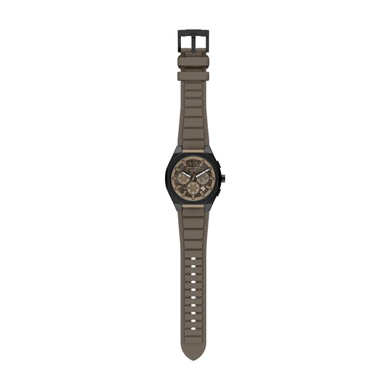 Armani Exchange Sync Chronograph Black IP Stainless Steel Watch with Brown Dial and Brown Silicone Strap (Model: Ax4293)