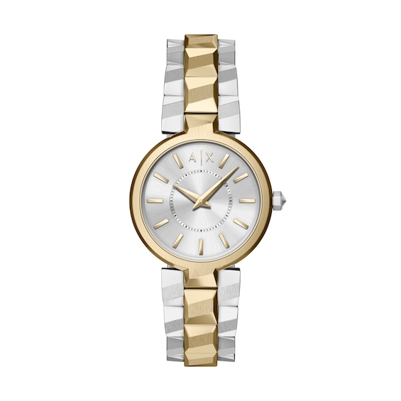 Ladies' Armani Exchange Audora Gold-Tone IP and Stainless Steel Watch with Silver-Tone Dial (Model: Ax4406)