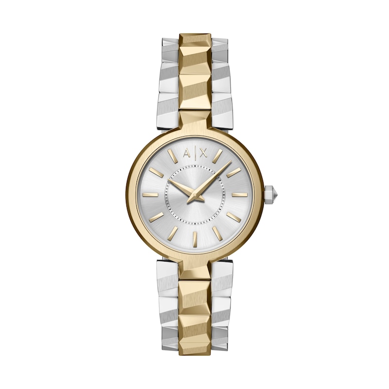 Main Image 1 of Ladies' Armani Exchange Audora Gold-Tone IP and Stainless Steel Watch with Silver-Tone Dial (Model: AX4406)