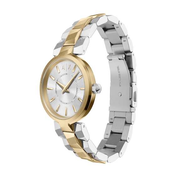 Ladies' Armani Exchange Audora Gold-Tone IP and Stainless Steel Watch with Silver-Tone Dial (Model: Ax4406)