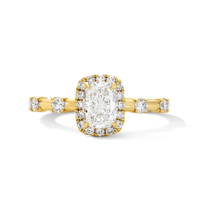 Main Image 1 of Modern Reflection 1 CT. T.W. Elongated Cushion-Cut Lab-Grown Diamond Frame Engagement Ring in 14K Gold (F/VS2)
