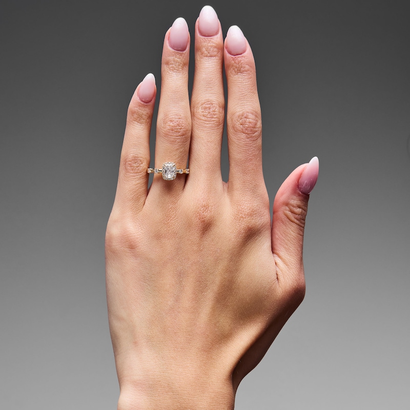 Main Image 2 of Modern Reflection 1 CT. T.W. Elongated Cushion-Cut Lab-Grown Diamond Frame Engagement Ring in 14K Gold (F/VS2)