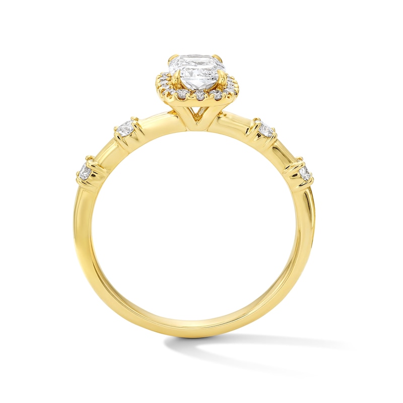 Main Image 3 of Modern Reflection 1 CT. T.W. Elongated Cushion-Cut Lab-Grown Diamond Frame Engagement Ring in 14K Gold (F/VS2)