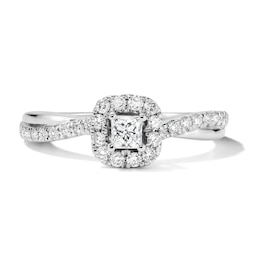 1/2 CT. T.W. Princess-Cut Certified Lab-Grown Diamond Frame Promise Ring in 10K White Gold (F/VS2)