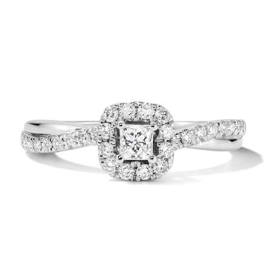 1/2 CT. T.w. Princess-Cut Certified Lab-Grown Diamond Frame Promise Ring in 10K White Gold (F/Vs2)