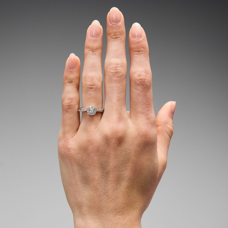 Main Image 2 of 1/2 CT. T.W. Princess-Cut Certified Lab-Grown Diamond Frame Promise Ring in 10K White Gold (F/VS2)