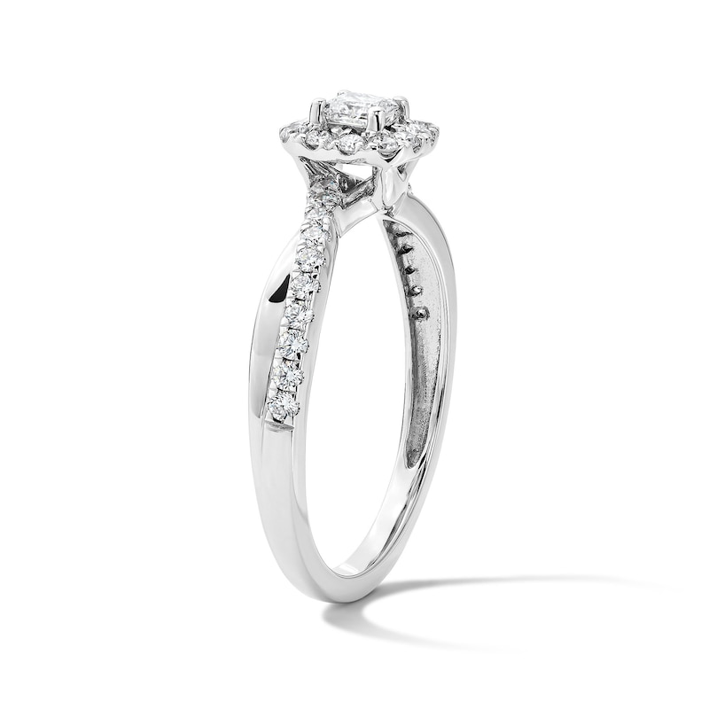 Main Image 5 of 1/2 CT. T.W. Princess-Cut Certified Lab-Grown Diamond Frame Promise Ring in 10K White Gold (F/VS2)
