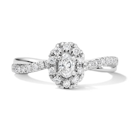 1/2 CT. T.W. Oval Certified Lab-Grown Diamond Frame Promise Ring in 10K White Gold (F/VS2)
