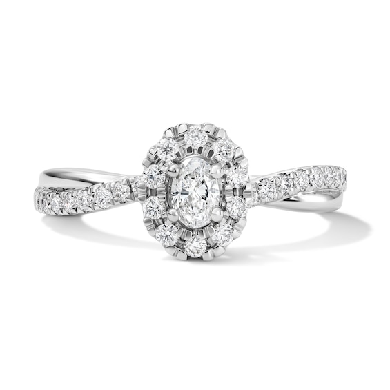 1/2 CT. T.w. Oval Certified Lab-Grown Diamond Frame Promise Ring in 10K White Gold (F/Vs2)