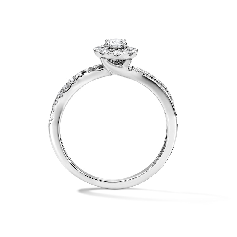 Main Image 3 of 1/2 CT. T.W. Oval Certified Lab-Grown Diamond Frame Promise Ring in 10K White Gold (F/VS2)