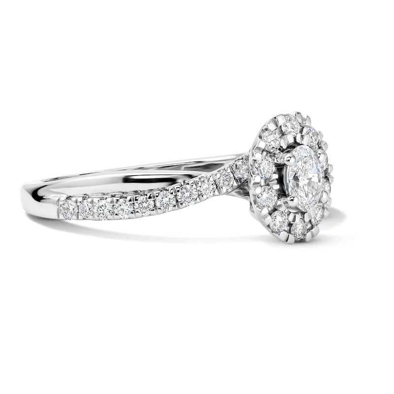 Main Image 4 of 1/2 CT. T.W. Oval Certified Lab-Grown Diamond Frame Promise Ring in 10K White Gold (F/VS2)