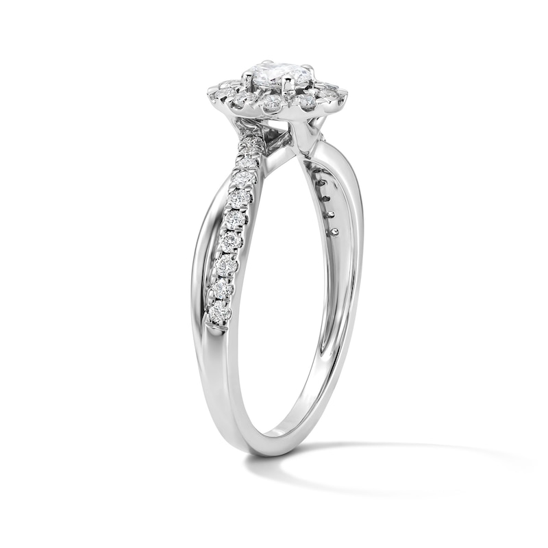 Main Image 5 of 1/2 CT. T.W. Oval Certified Lab-Grown Diamond Frame Promise Ring in 10K White Gold (F/VS2)