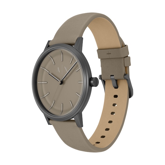 Men's Armani Exchange Gray IP Stainless Steel Watch with Taupe Dial and Taupe Leather Strap (Model: Ax2766)