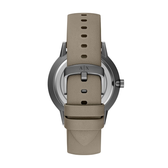 Men's Armani Exchange Gray IP Stainless Steel Watch with Taupe Dial and Taupe Leather Strap (Model: Ax2766)