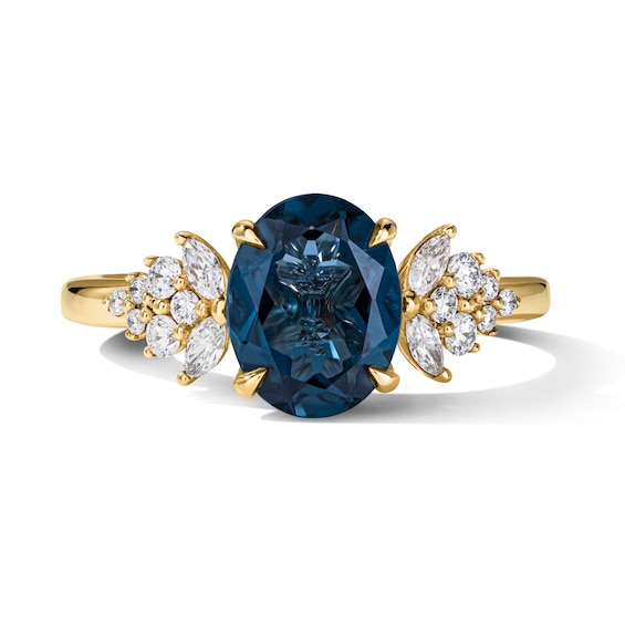 Oval London Blue Topaz and 1/3 CT. T.w. Certified Lab-Grown Diamond Engagement Ring in 14K Gold (F/Vs2)