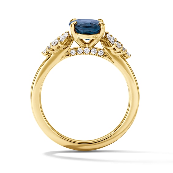 Oval London Blue Topaz and 1/3 CT. T.w. Certified Lab-Grown Diamond Engagement Ring in 14K Gold (F/Vs2)