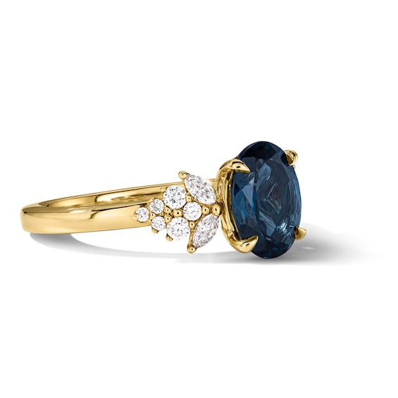 Oval London Blue Topaz and 1/3 CT. T.w. Certified Lab-Grown Diamond Engagement Ring in 14K Gold (F/Vs2)
