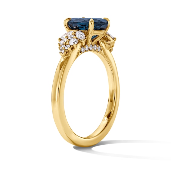 Oval London Blue Topaz and 1/3 CT. T.w. Certified Lab-Grown Diamond Engagement Ring in 14K Gold (F/Vs2)
