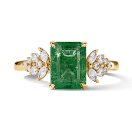 Emerald-Cut Emerald and 1/3 CT. T.W. Certified Lab-Grown Diamond Engagement Ring in 14K Gold (F/VS2)