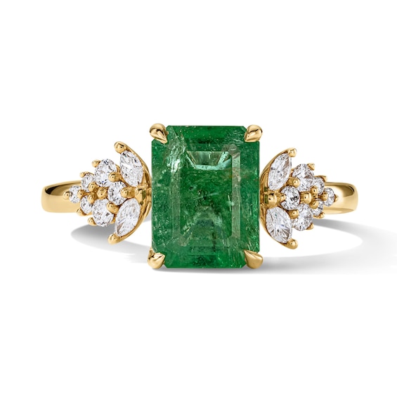 Zales x Shahla Emerald-Cut Emerald and 1/3 CT. T.w. Lab-Grown Diamond Engagement Ring in 14K Gold (F/Vs2)