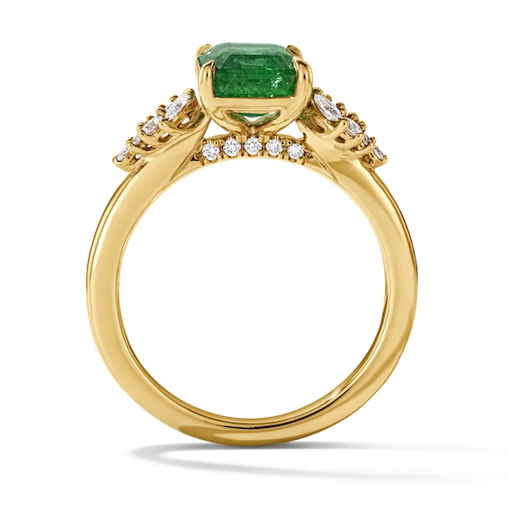Zales x Shahla Emerald-Cut Emerald and 1/3 CT. T.w. Lab-Grown Diamond Engagement Ring in 14K Gold (F/Vs2)