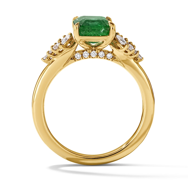 Main Image 3 of Emerald-Cut Emerald and 1/3 CT. T.W. Certified Lab-Grown Diamond Engagement Ring in 14K Gold (F/VS2)
