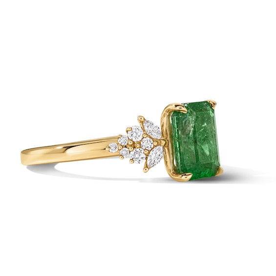 Zales x Shahla Emerald-Cut Emerald and 1/3 CT. T.w. Lab-Grown Diamond Engagement Ring in 14K Gold (F/Vs2)