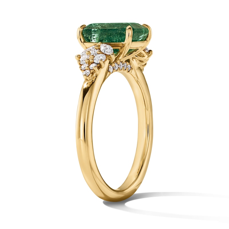 Main Image 5 of Emerald-Cut Emerald and 1/3 CT. T.W. Certified Lab-Grown Diamond Engagement Ring in 14K Gold (F/VS2)