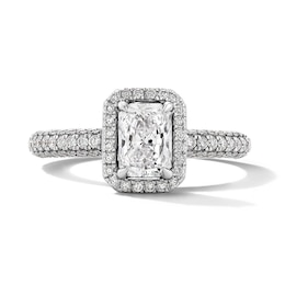 Grand Firework 1-3/8 CT. T.W. Radiant-Cut Certified Lab-Grown Diamond Frame Engagement Ring in 14K White Gold (F/VS2)