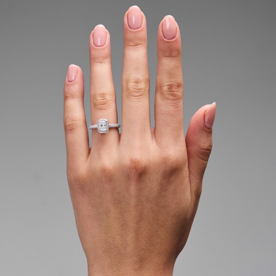 Grand Firework 1-3/8 CT. T.w. Radiant-Cut Certified Lab-Grown Diamond Frame Engagement Ring in 14K White Gold (F/Vs2)