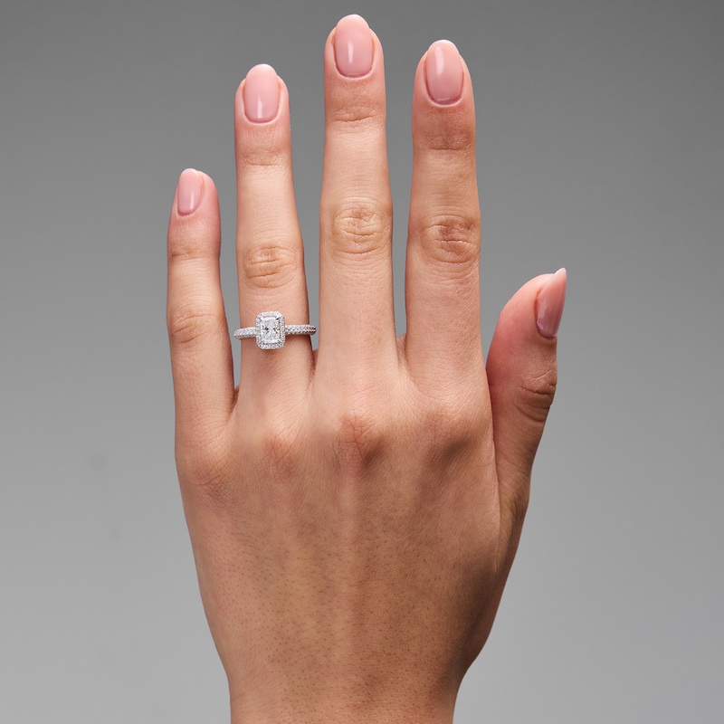Main Image 2 of Grand Firework 1-3/8 CT. T.W. Radiant-Cut Certified Lab-Grown Diamond Frame Engagement Ring in 14K White Gold (F/VS2)