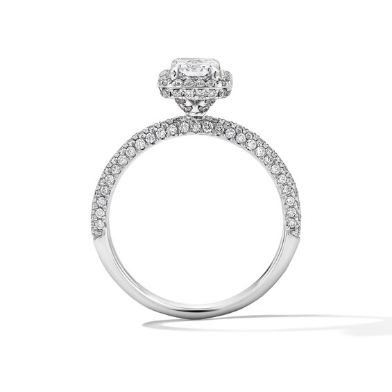 Grand Firework 1-3/8 CT. T.w. Radiant-Cut Certified Lab-Grown Diamond Frame Engagement Ring in 14K White Gold (F/Vs2)