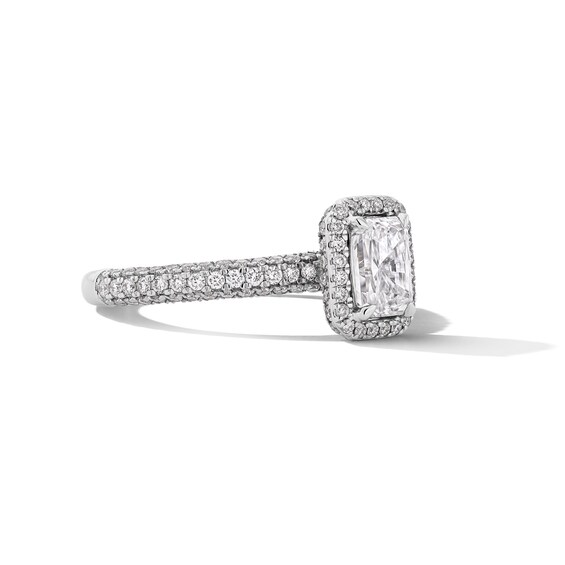 Grand Firework 1-3/8 CT. T.w. Radiant-Cut Certified Lab-Grown Diamond Frame Engagement Ring in 14K White Gold (F/Vs2)